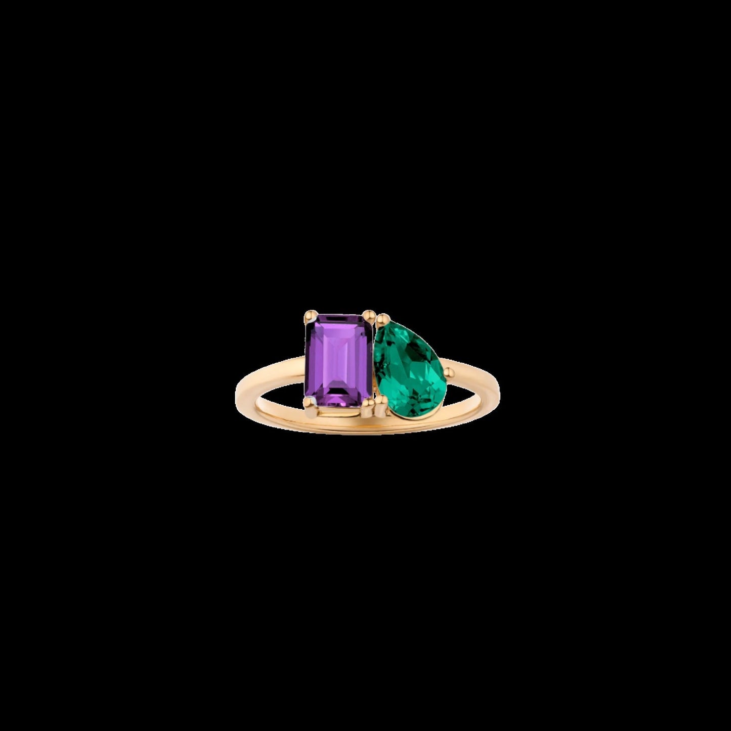 Toi et Moi Gemstone Classic Ring - Purple Amethyst & Green Emerald