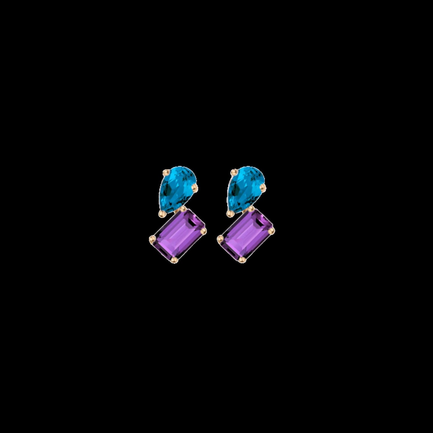 Toi et Moi Gemstone Mini Heirloom Earring - Amethyst & London Blue Topaz