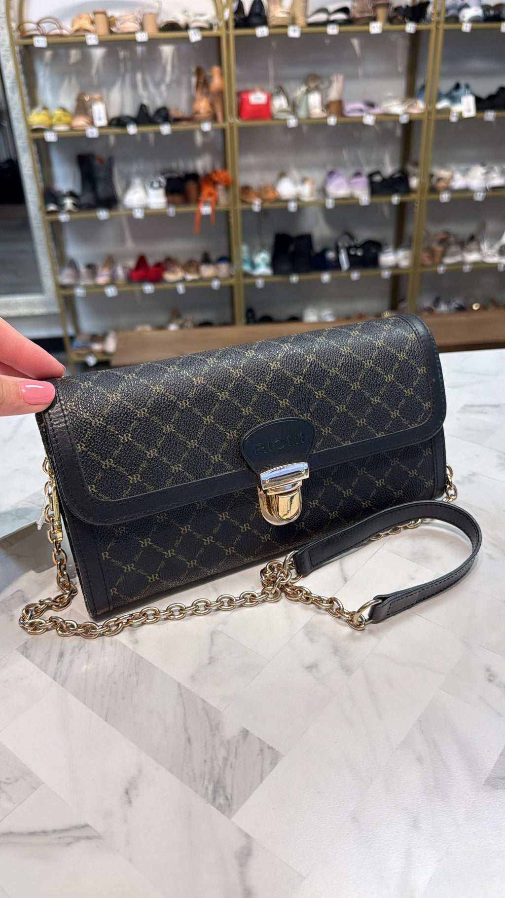 Rioni Black Laine Chained Clutch, 10"x5" (retail $290)