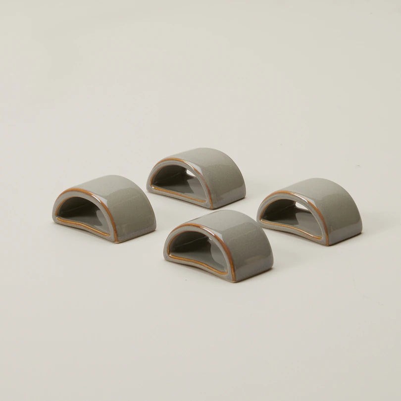 SET OF 4 STONEWARE HALF-CIRCLE NAPKIN RINGS - SAHARA or BISQUE
