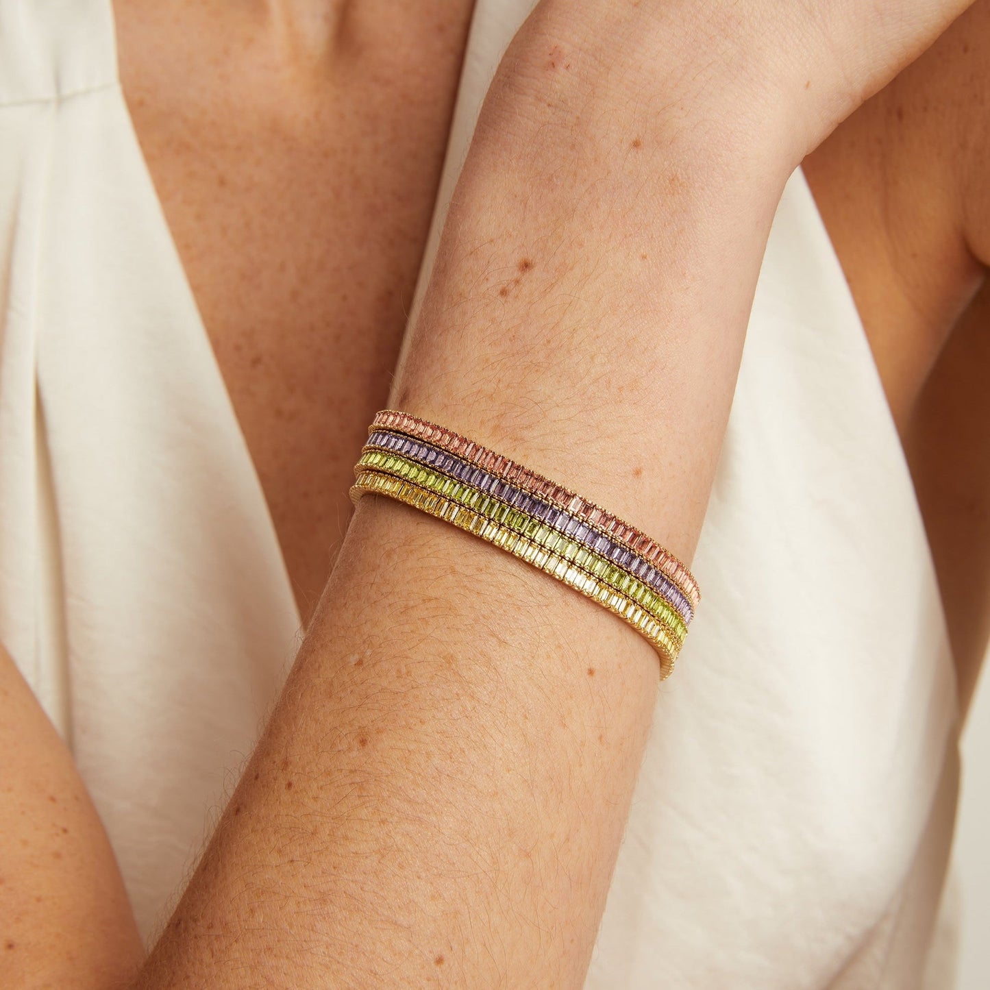 Lab Grown Sunstone Baguette Tennis Bracelet