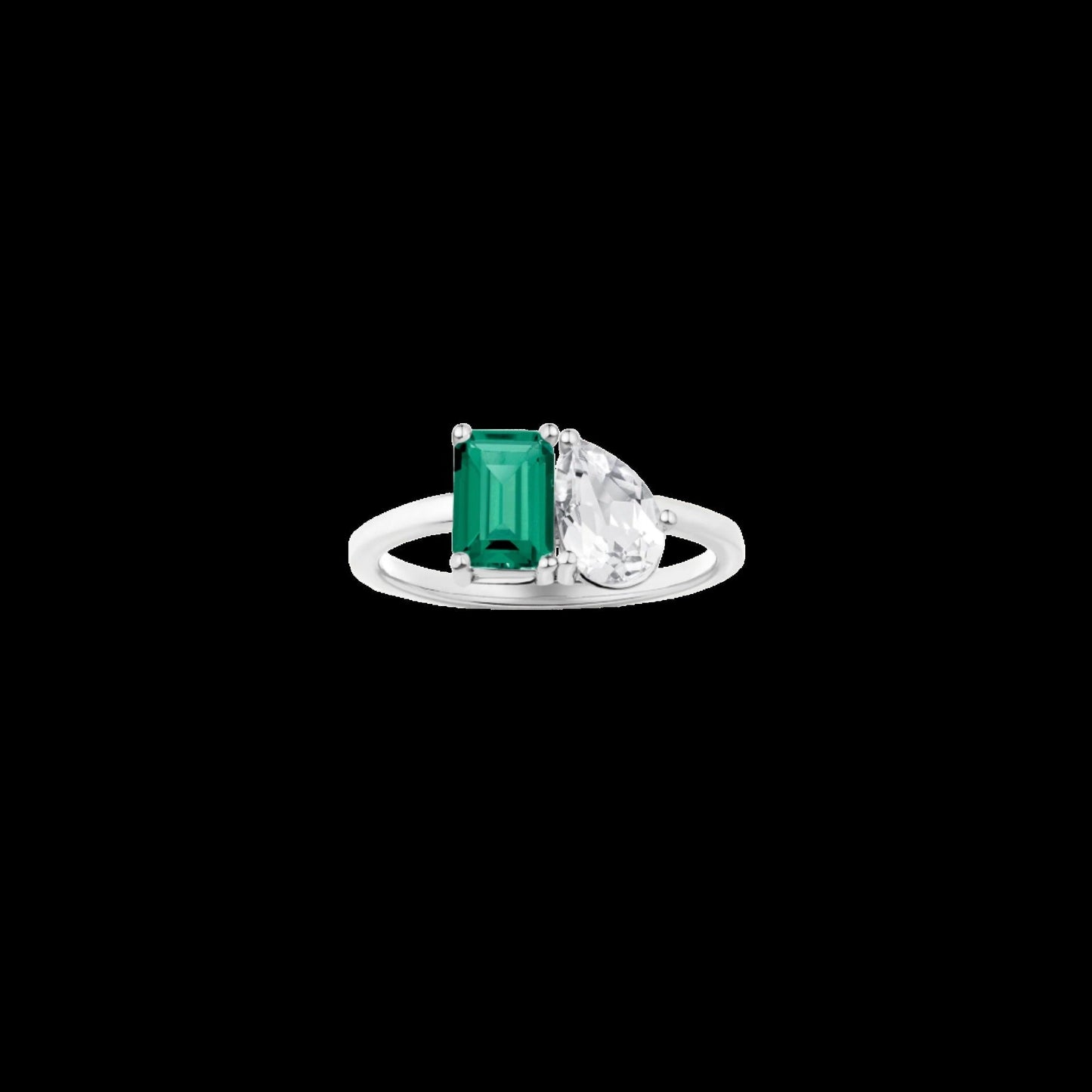 Toi et Moi Gemstone Classic Ring - Green Emerald & White Topaz