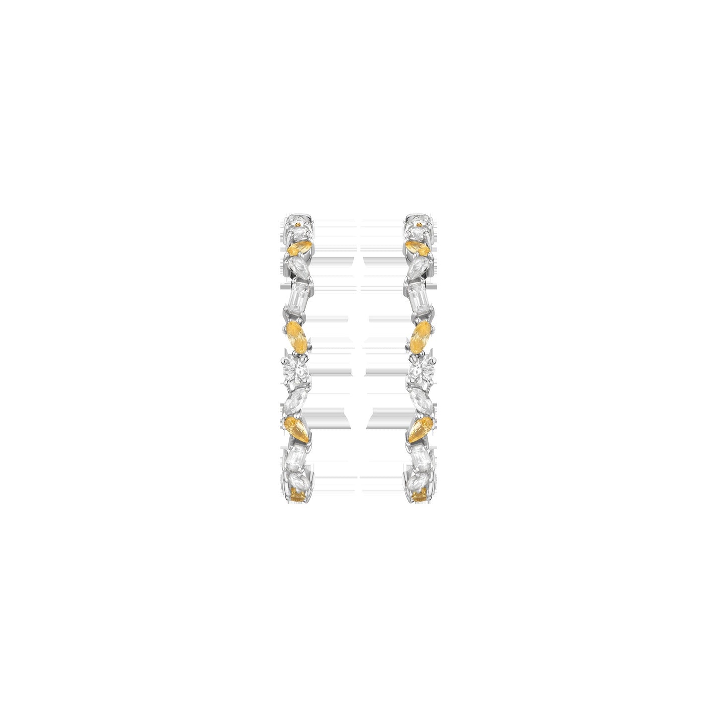 Lab Grown White Sapphire and Canary Mixed Shape Hoop Earrings