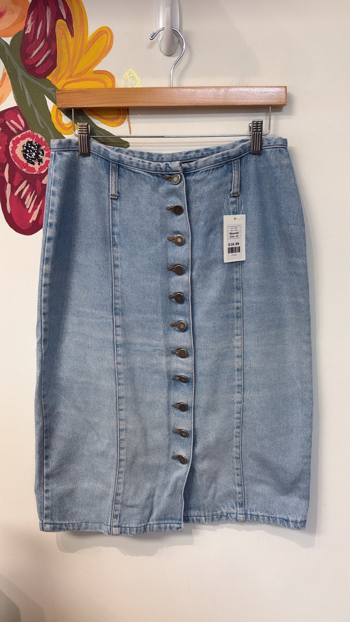 WearAll Denim Button Front Skirt, 10