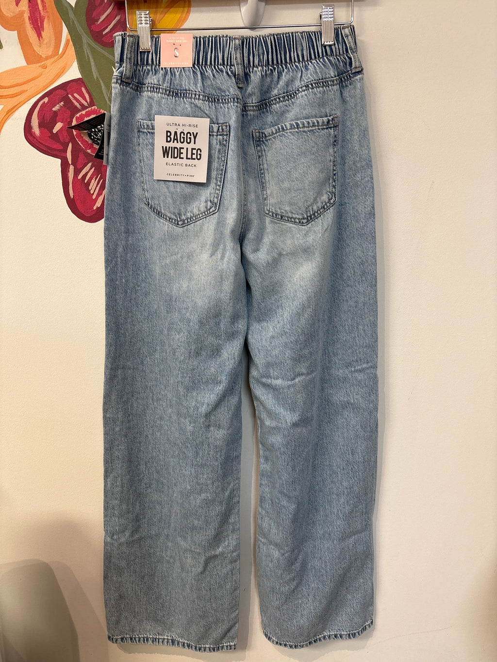 New 31" Inseam Celebrity Pink Baggy Wide Leg Jeans, S