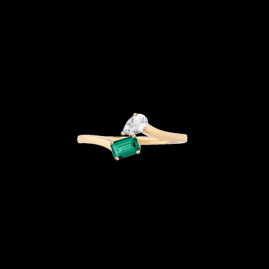 Toi et Moi Gemstone Mini Heirloom Ring - Green Emerald & White Topaz