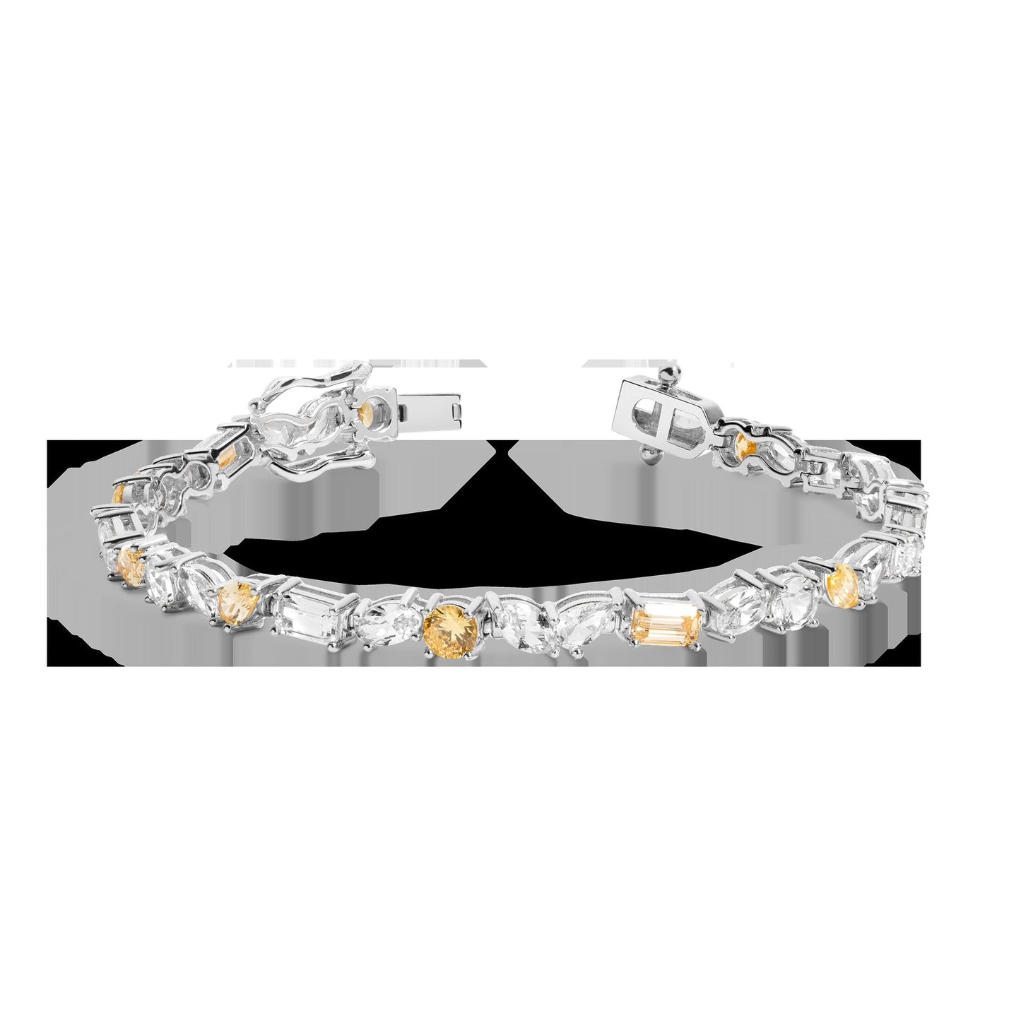 Lab Grown White Sapphire and Canary Mixed Shape Tennis Bracelet
