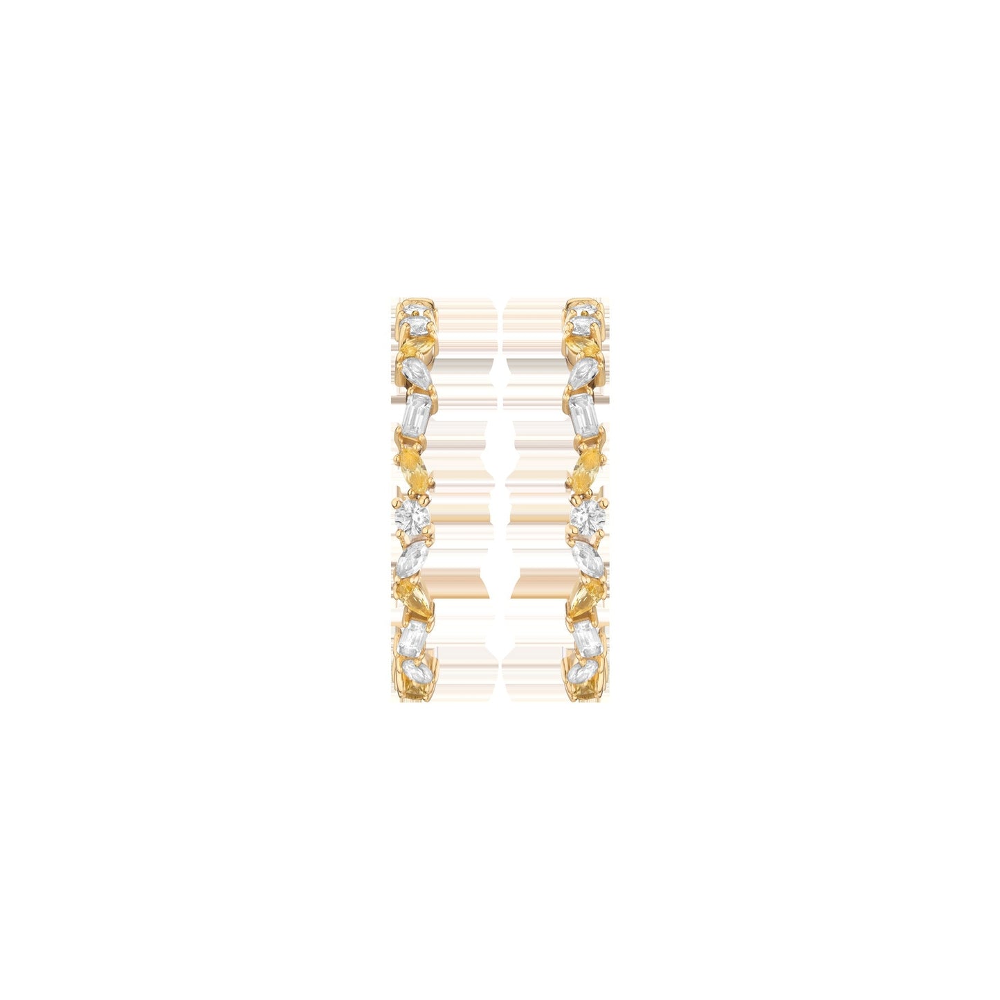 Lab Grown White Sapphire and Canary Mixed Shape Hoop Earrings