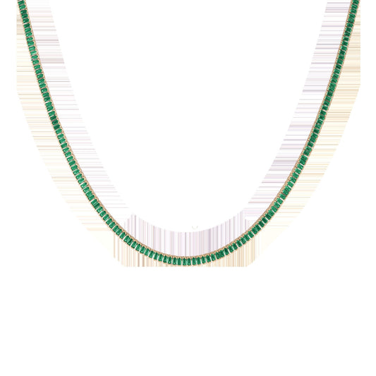 Lab Grown Green Emerald Baguette Tennis Necklace
