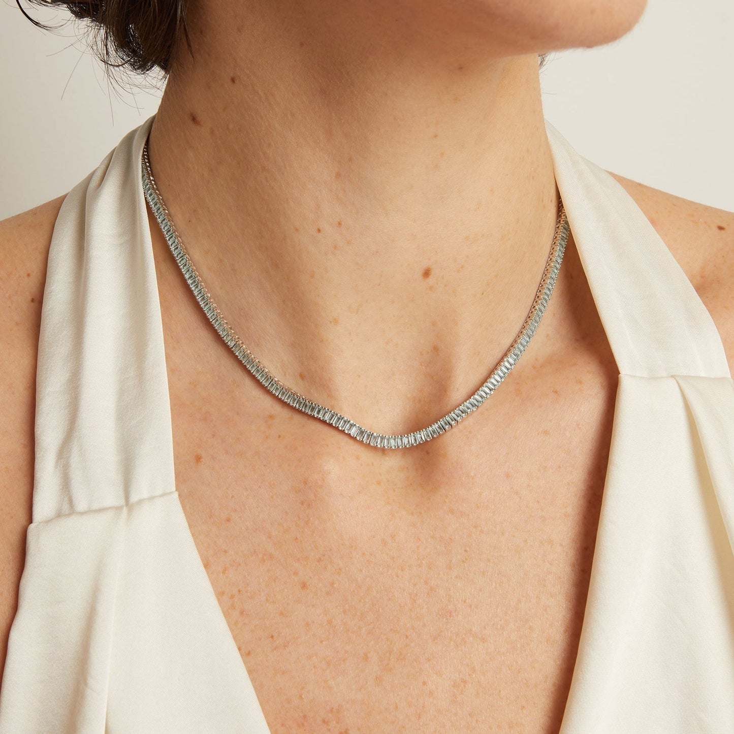 Lab Grown Blue Tourmaline Baguette Tennis Necklace