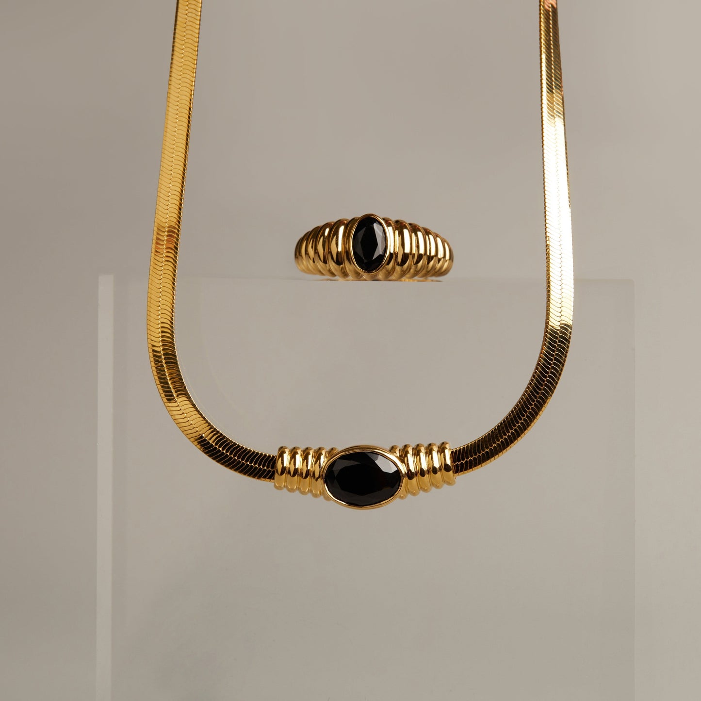 Lab Grown Black Sapphire Art Deco Herringbone Necklace