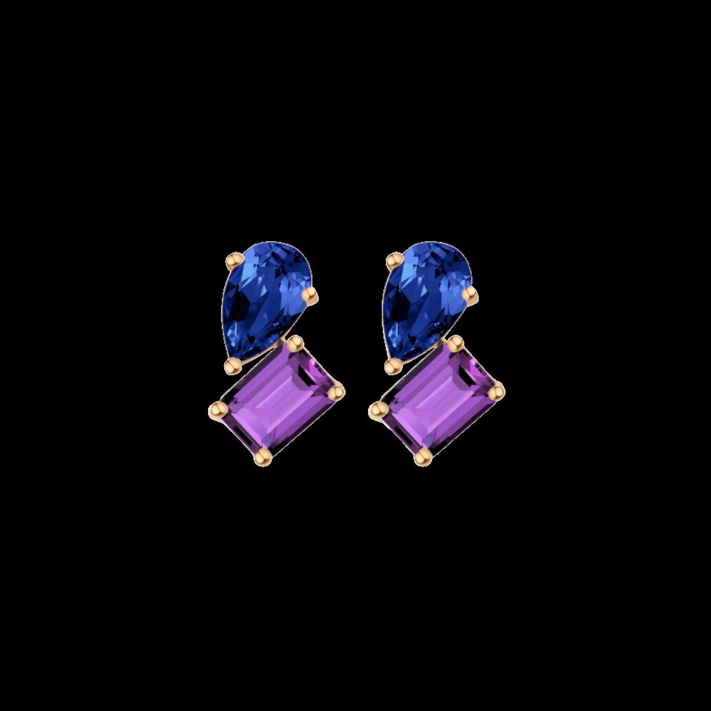 Toi et Moi Gemstone Heirloom Earring - Amethyst & Blue Sapphire