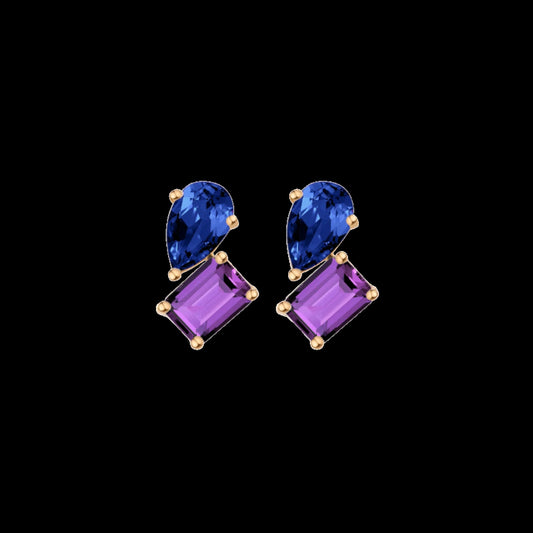 Toi et Moi Gemstone Heirloom Earring - Amethyst & Blue Sapphire