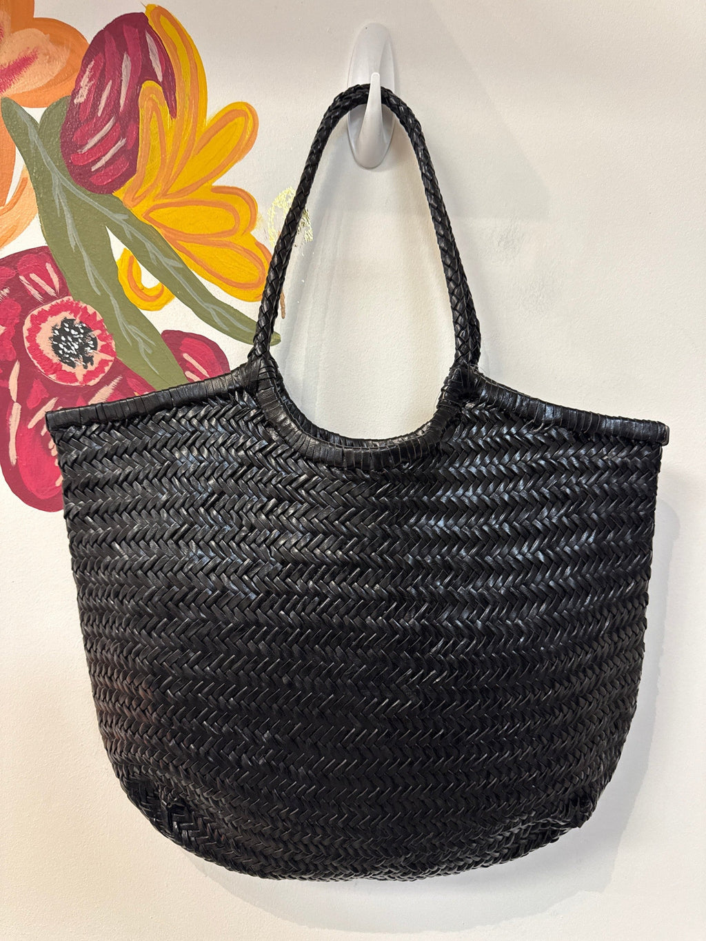 New Anthropologie Black Genuine Leather Tote Bag, 18"x15"