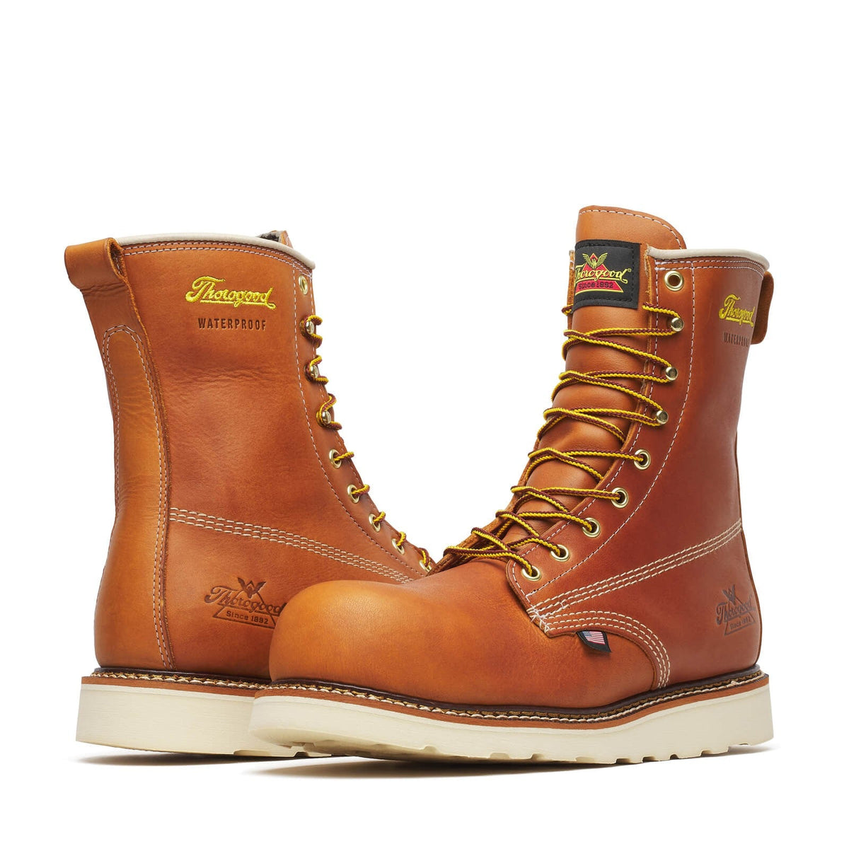 Thorogood American Heritage – Waterproof – 8′′ Tobacco Composite Safety Toe – Plain Toe MAXWear WedgeTM