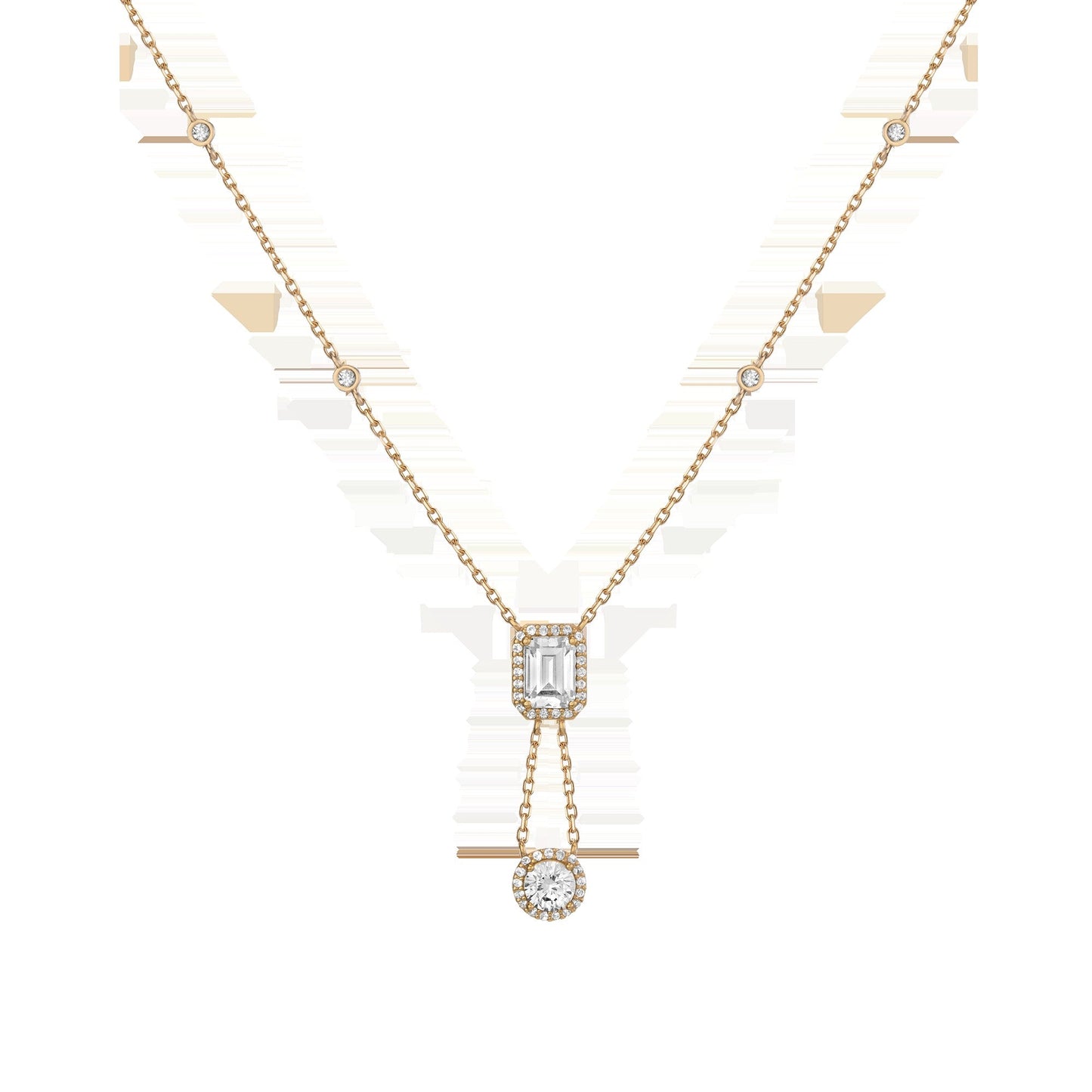 Lab Grown White Sapphire Edwardian Lariat Necklace