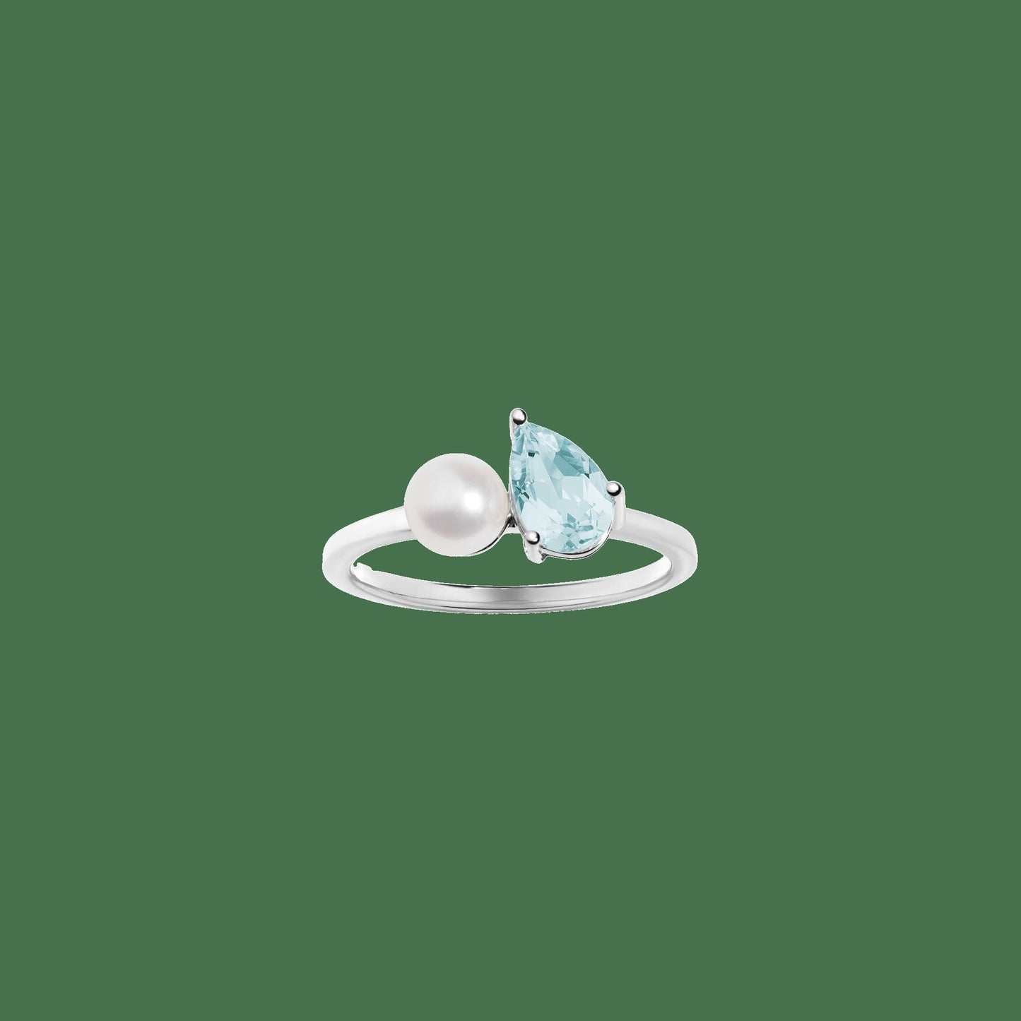 Pearl Toi et Moi Ring - Aquamarine