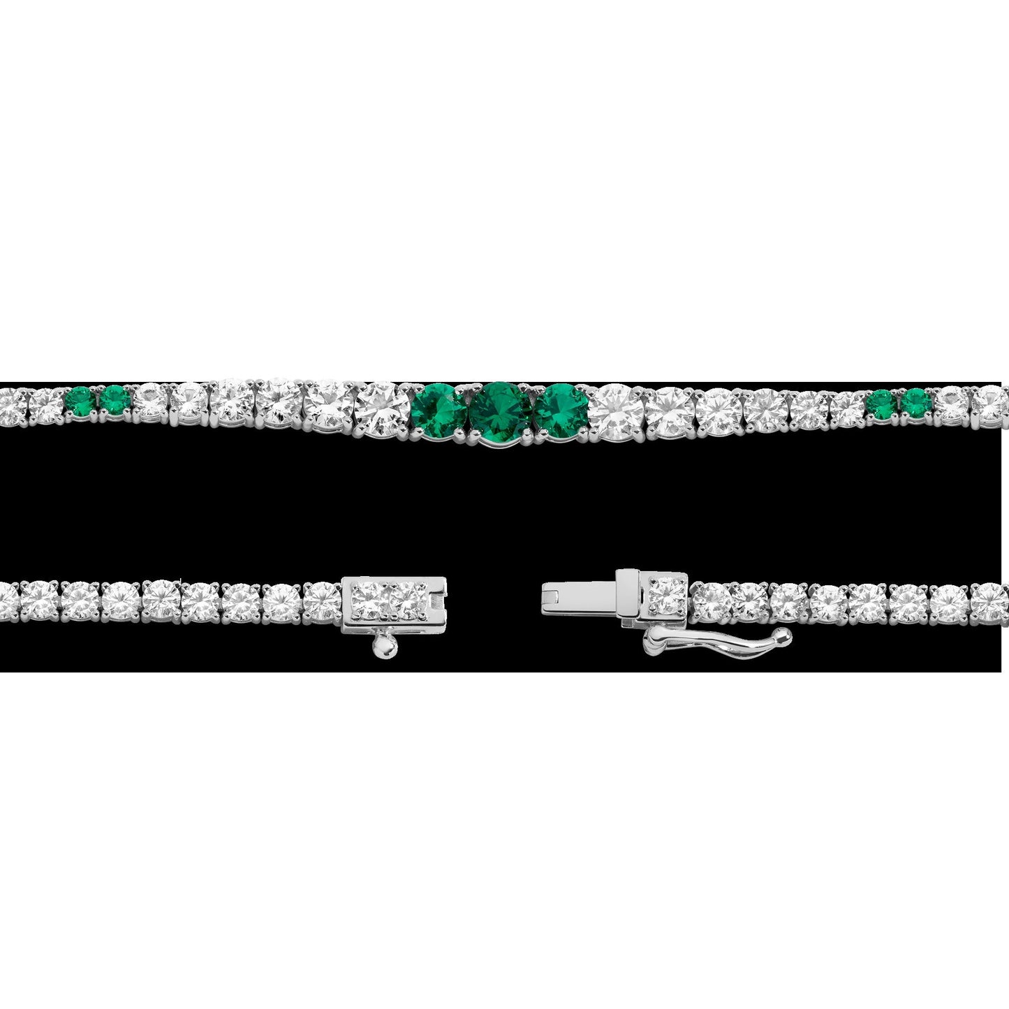 Lab Grown Green Emerald and White Sapphire Scalloped Tennis Necklace