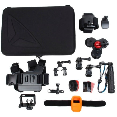 TMC EBL011 16 in 1 Set Head Belt Chest Belt Grenade LWG Suction Cup Mount Frame Mount Silicone Case %26 Velcro Waist Belt Bike Helmet and Tube Mount EVA Full Set Case Set for GoPro HERO4 3 3