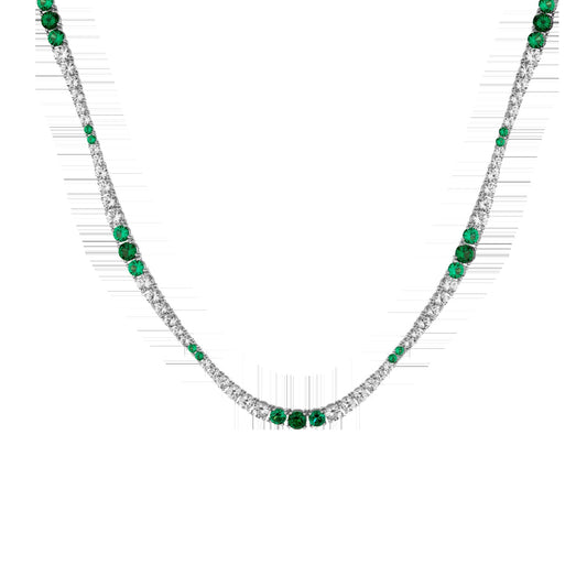 Lab Grown Green Emerald and White Sapphire Scalloped Tennis Necklace