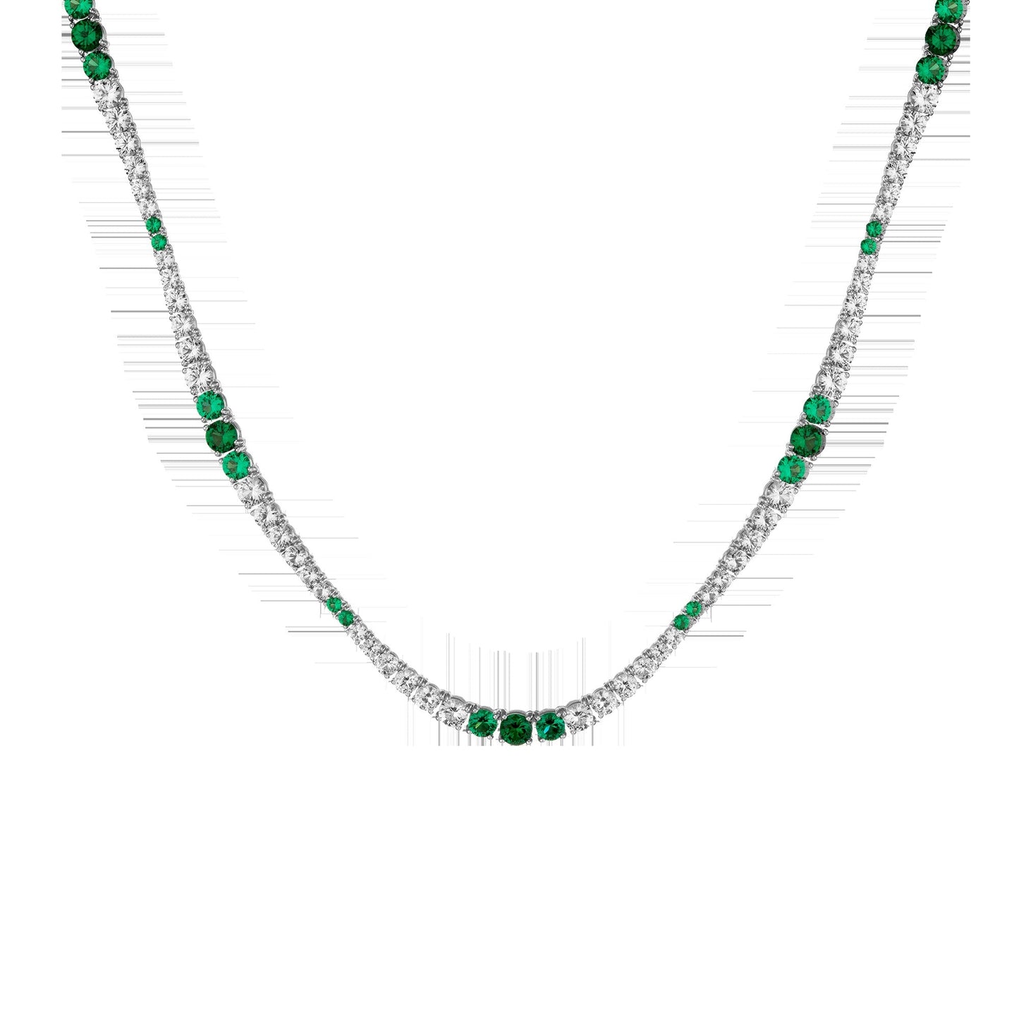 Lab Grown Green Emerald and White Sapphire Scalloped Tennis Necklace