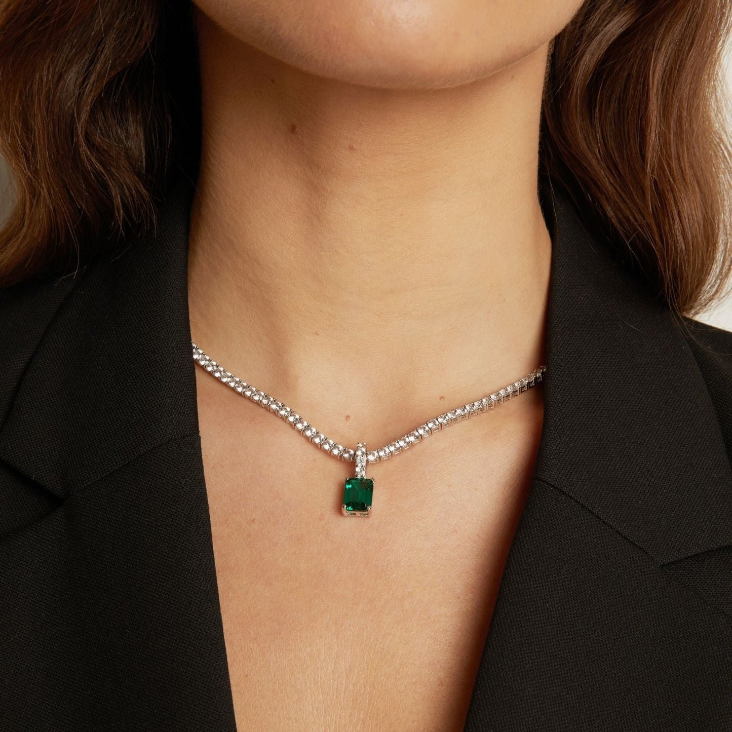 Emerald Cut Tennis Charm Pendant