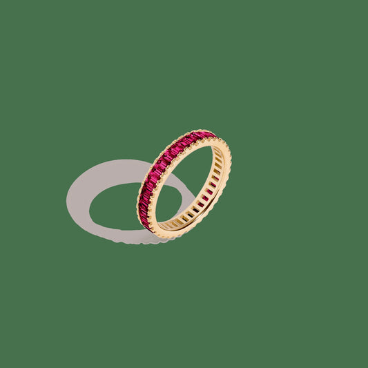 Lab Grown Red Ruby Baguette Eternity Ring