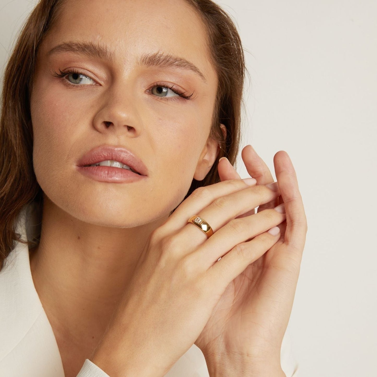 Chunky Lab Grown White Sapphire Emerald Ring