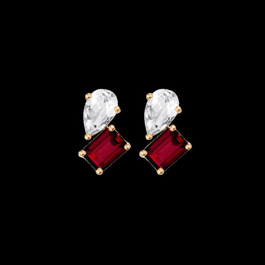 Toi et Moi Gemstone Heirloom Earring - Garnet & White Topaz