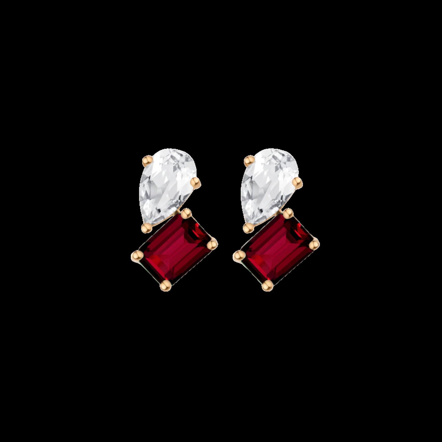 Toi et Moi Gemstone Heirloom Earring - Garnet & White Topaz