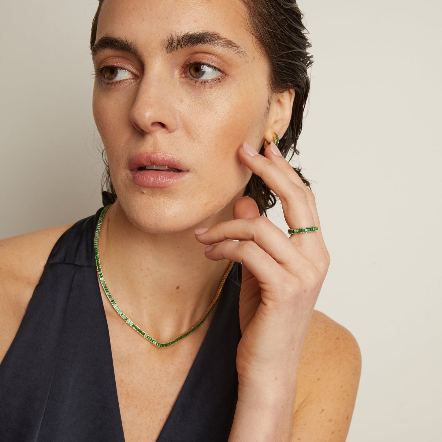 Lab Grown Green Emerald Baguette Set