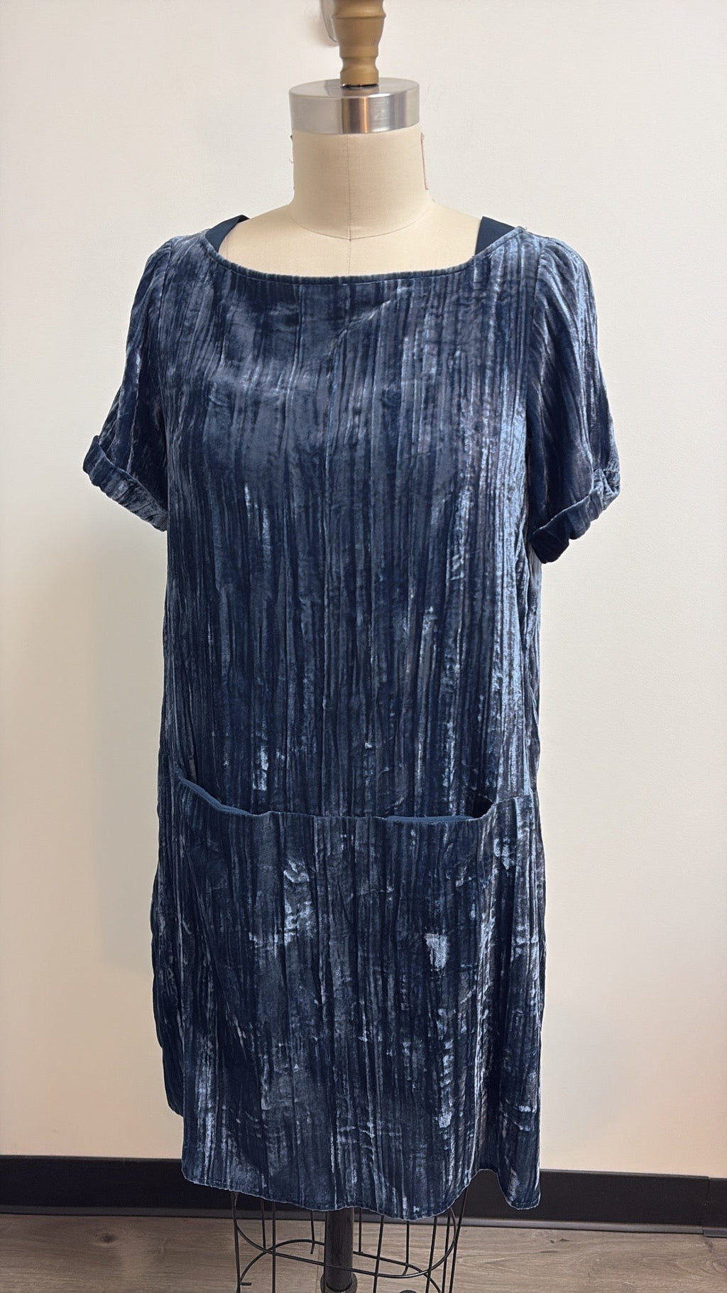 Floreat Anthropologie Blue Crushed Velvet Dress, XS