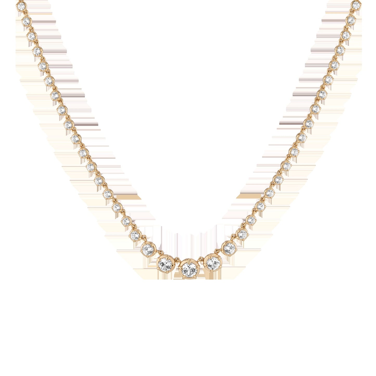 Lab Grown White Sapphire Graduated Georgian Tennis Necklace