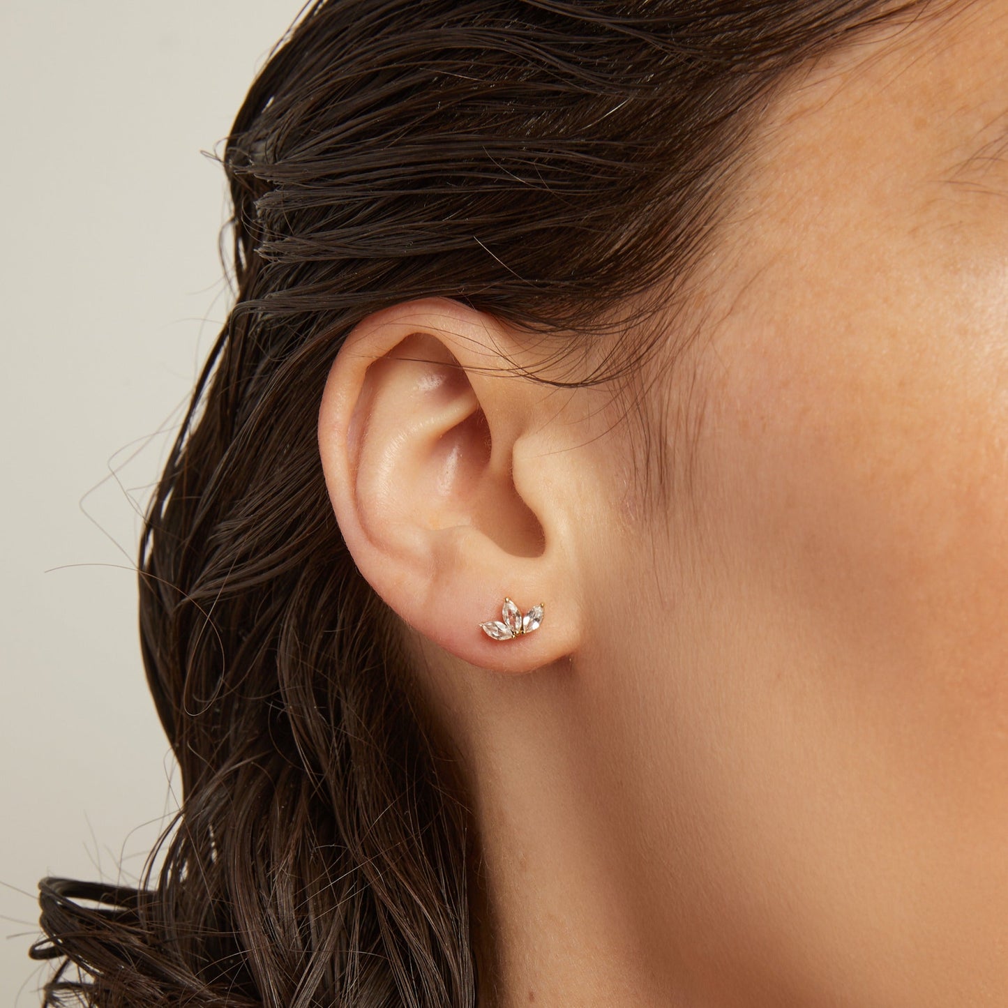 Lab Grown White Sapphire Crown Marquise Earrings