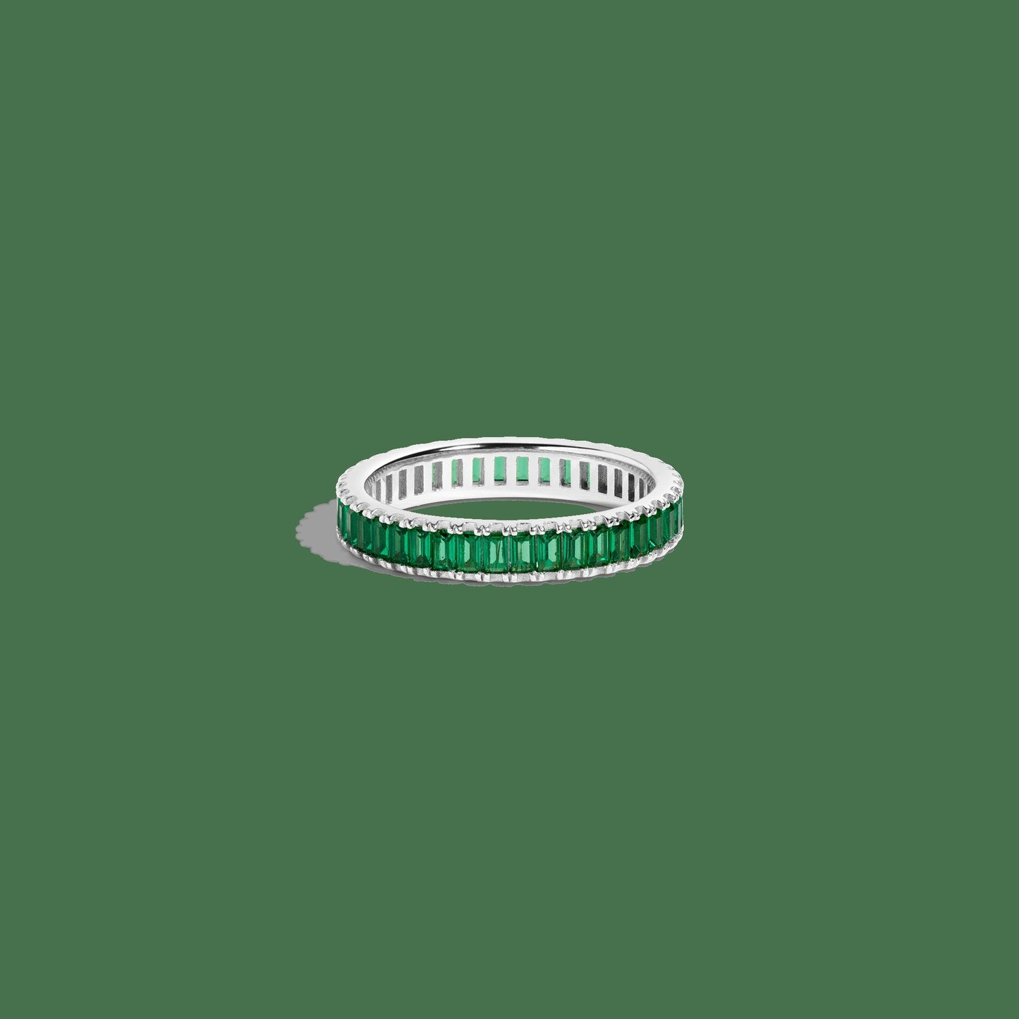 Lab Grown Green Emerald Baguette Eternity Ring