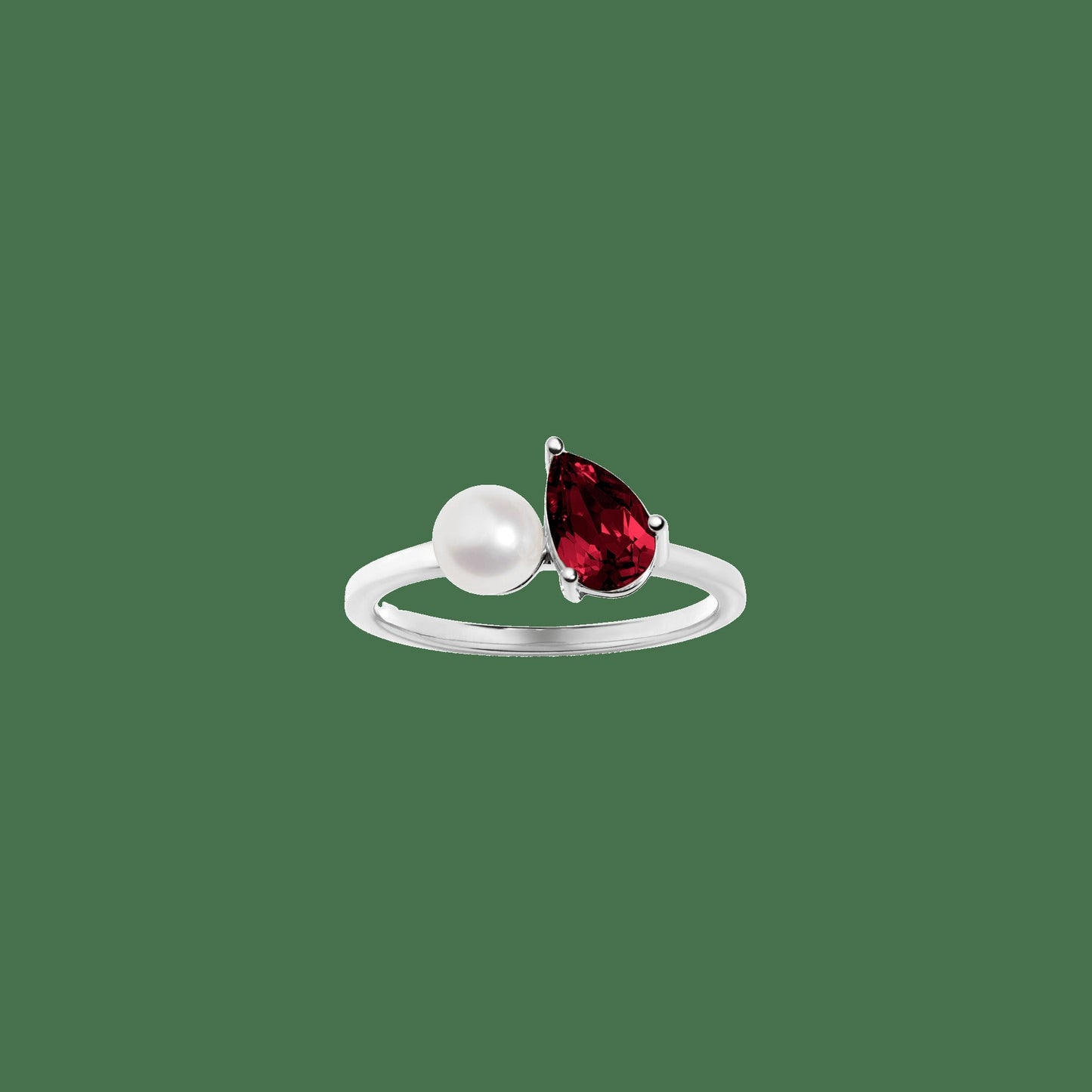 Pearl Toi et Moi Ring - Red Garnet