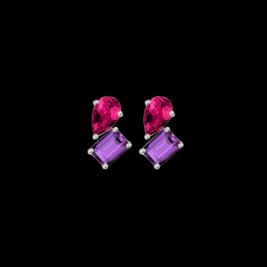 Toi et Moi Gemstone Heirloom Earring - Amethyst & Red Ruby