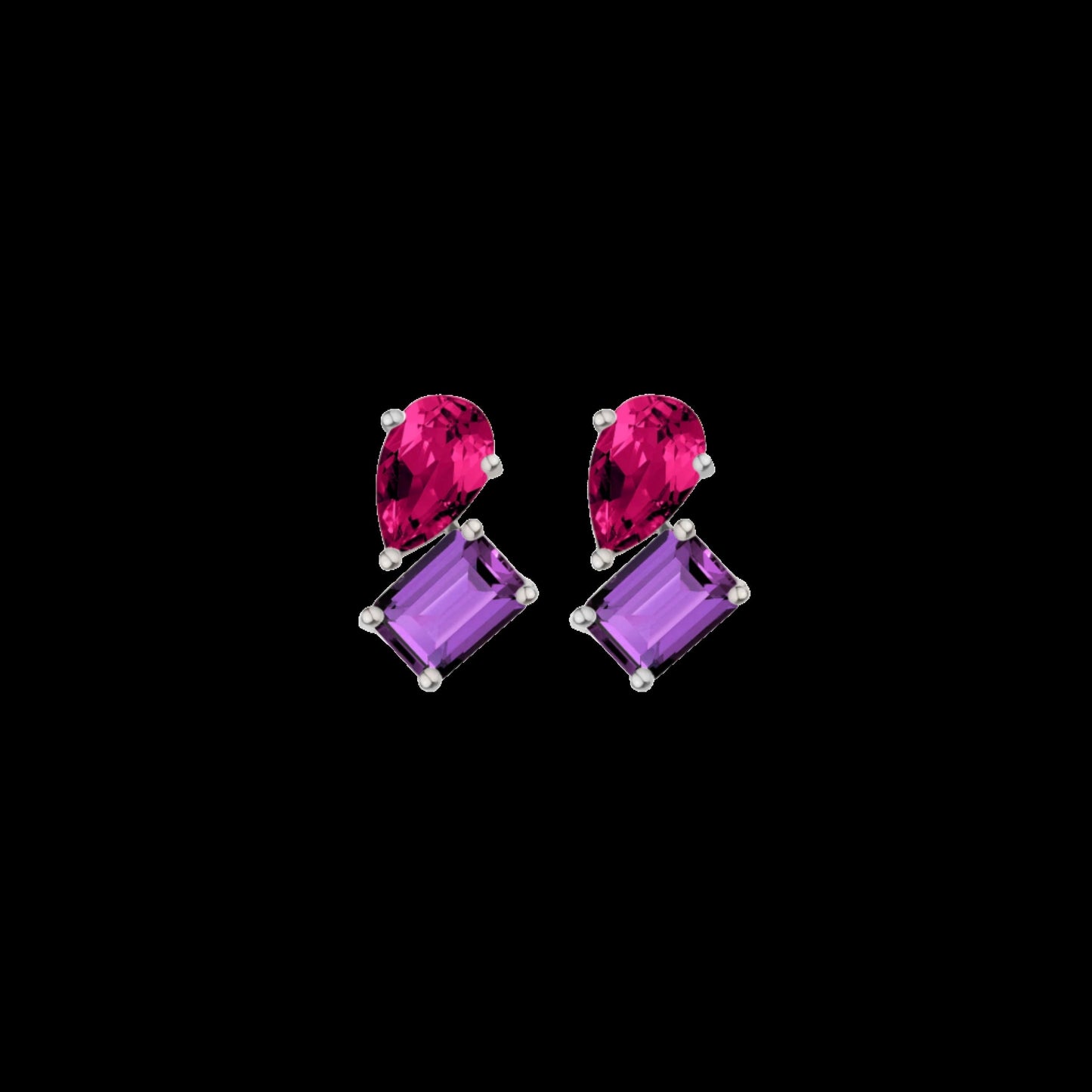 Toi et Moi Gemstone Heirloom Earring - Amethyst & Red Ruby