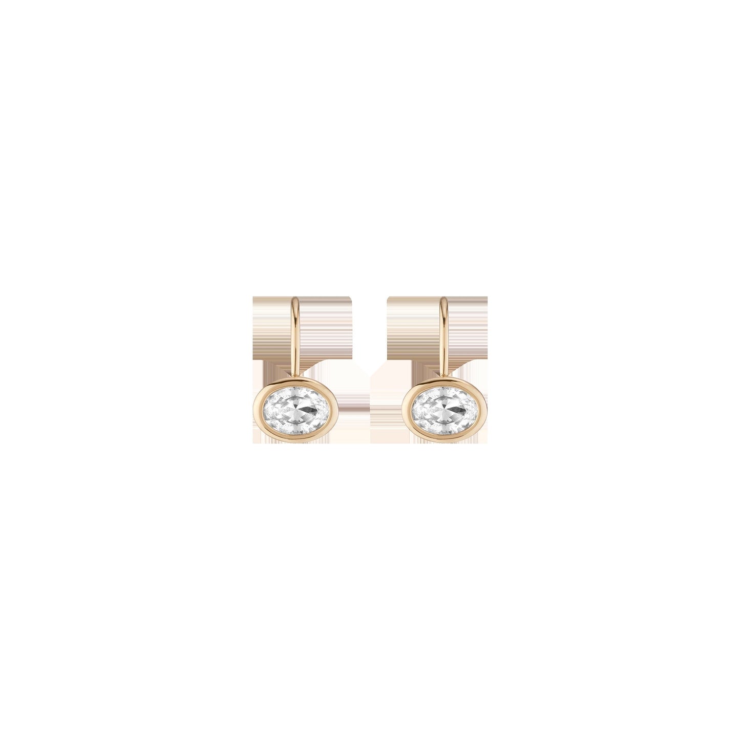 Oval Lab Grown White Sapphire Bezel Drop Earrings