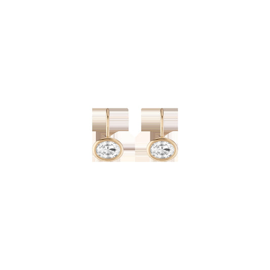 Oval Lab Grown White Sapphire Bezel Drop Earrings