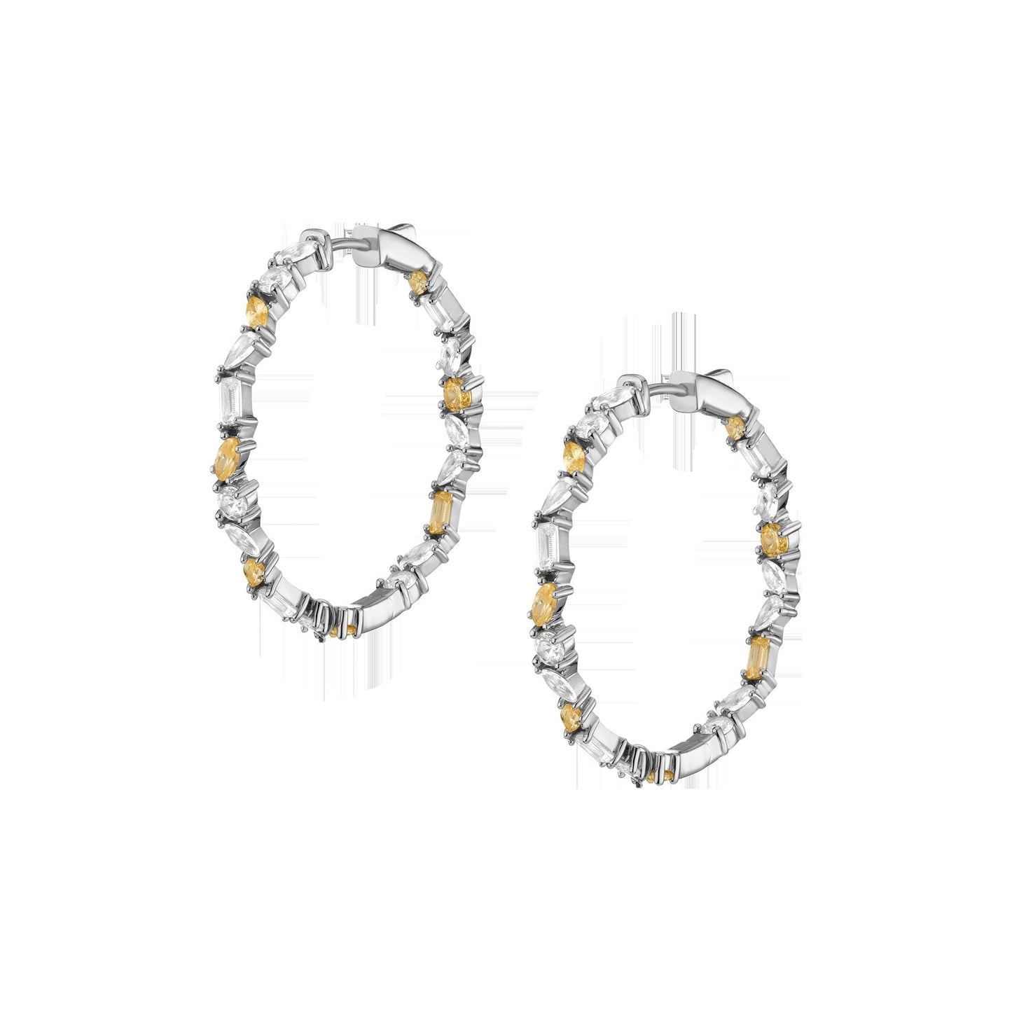 Lab Grown White Sapphire and Canary Mixed Shape Hoop Earrings