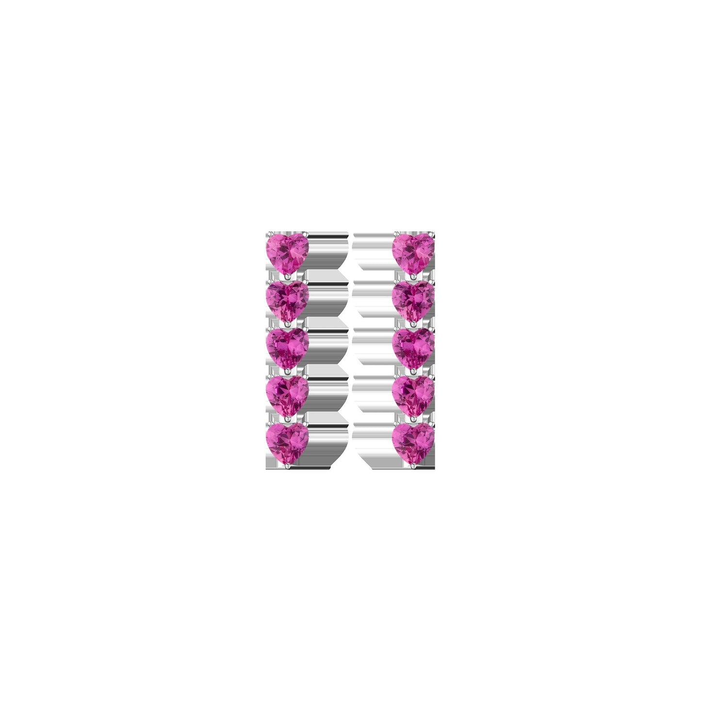 Lab Grown Pink Sapphire Heart Tennis Earrings