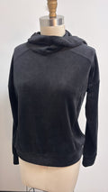 Evereve Black Velour Hooded Pullover, S