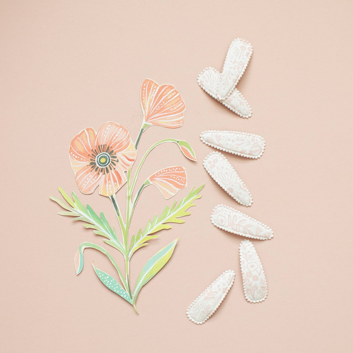Rosa Pink Floral Fabric Hair Clips