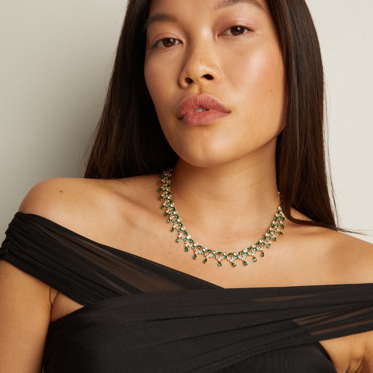 Lab Grown Green Emerald Teardrop Tennis Necklace