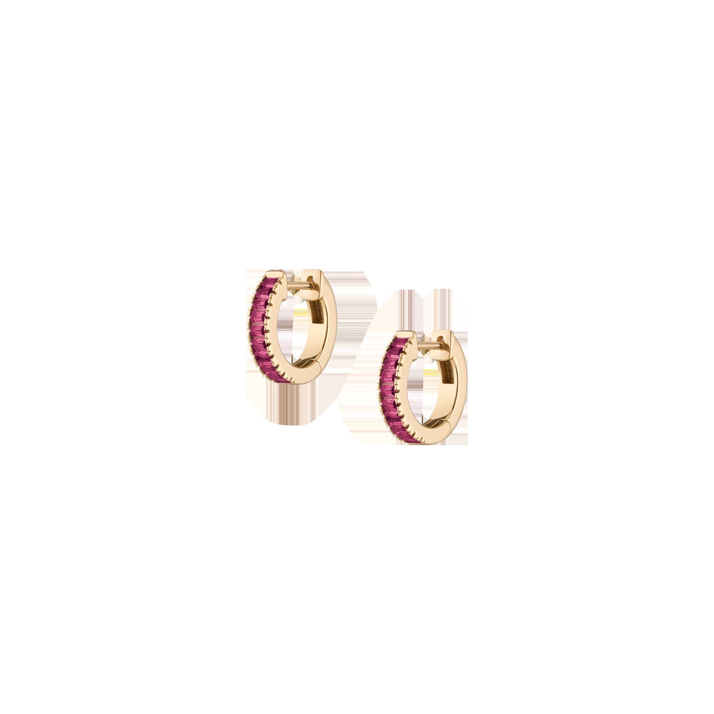 Lab Grown Red Ruby Baguette Huggie Earrings