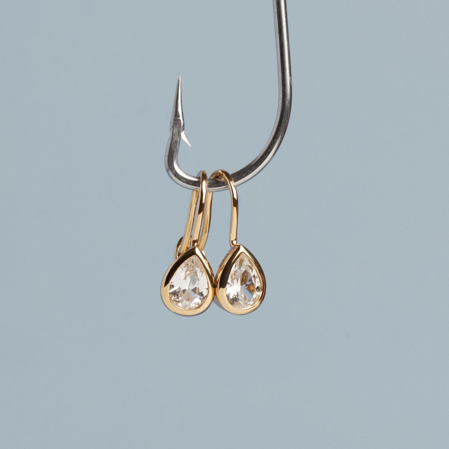 Pear Lab Grown White Sapphire Bezel Drop Earrings